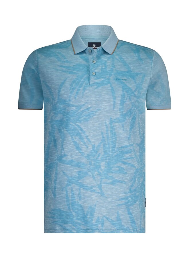 State of Art bloemprint polo korte mouw blauw