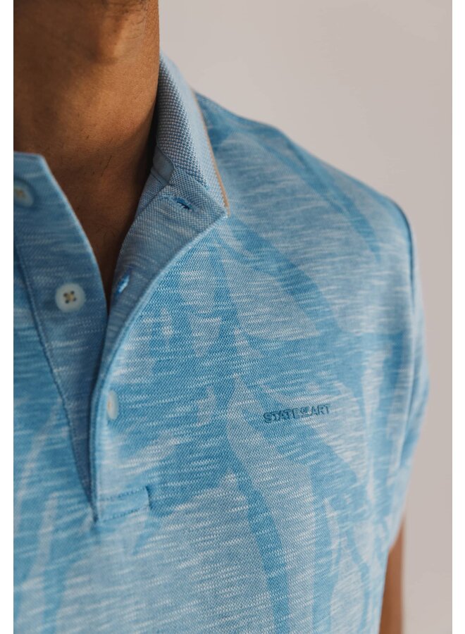 State of Art bloemprint polo korte mouw blauw