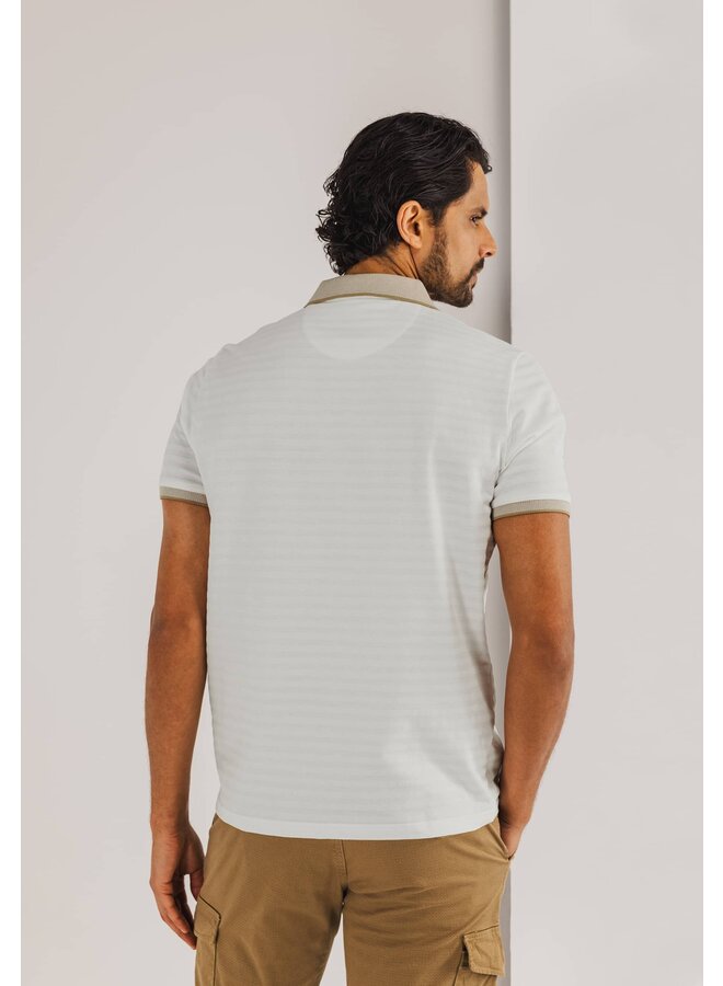 State of Art jersey polo met structuur off whit