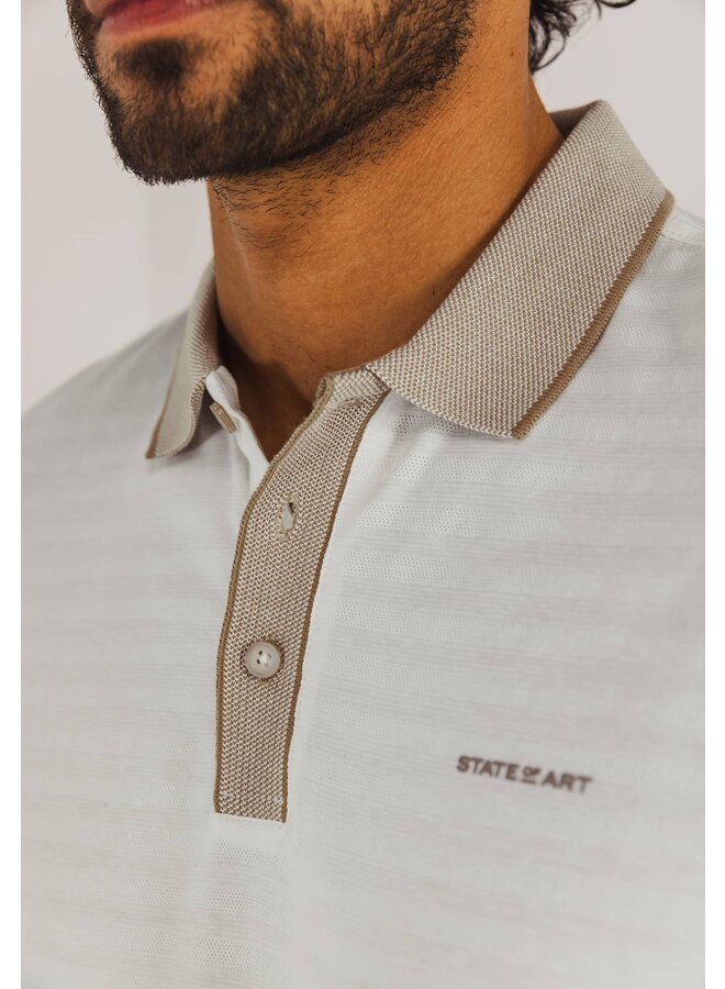 State of Art jersey polo met structuur off whit