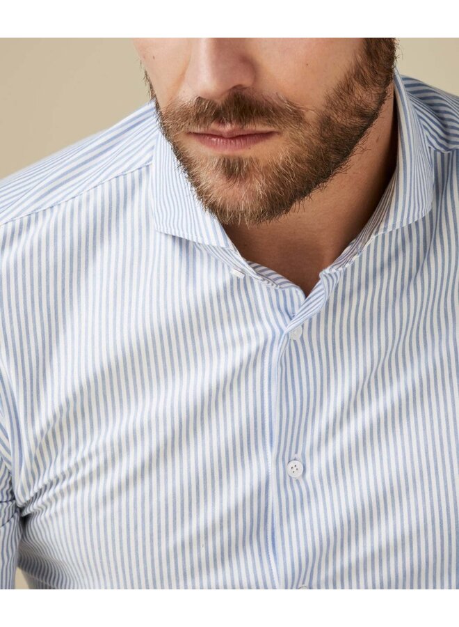 Profuomo overhemd japanese knitted streep blue