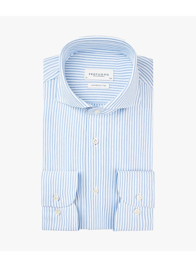 Profuomo overhemd japanese knitted streep blue