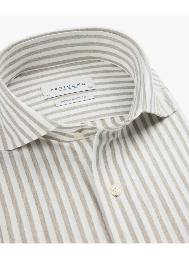 Profuomo Japanese knitted shirt streep beige