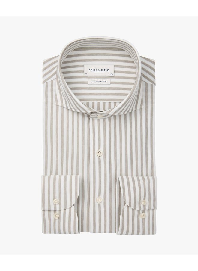 Profuomo japanese knitted shirt streep beige