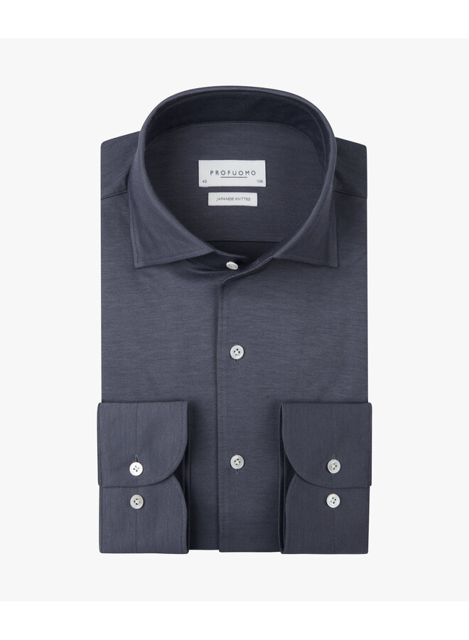 Profuomo Japanese knitted one piece collar shirt jeansblauw