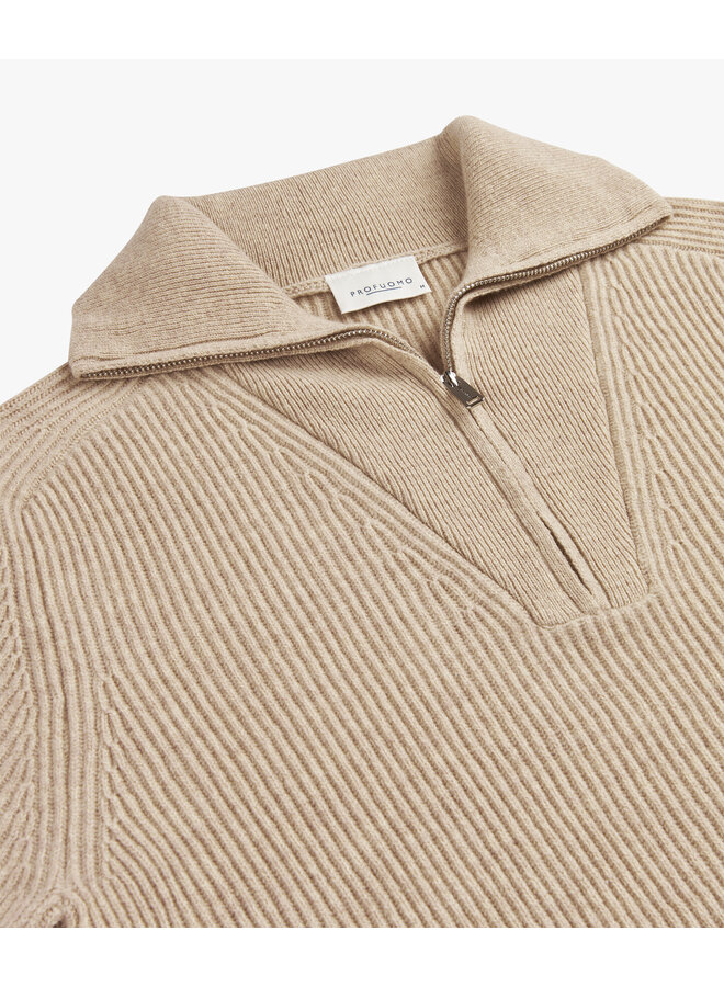 Profuomo halfzip pullover wol beige