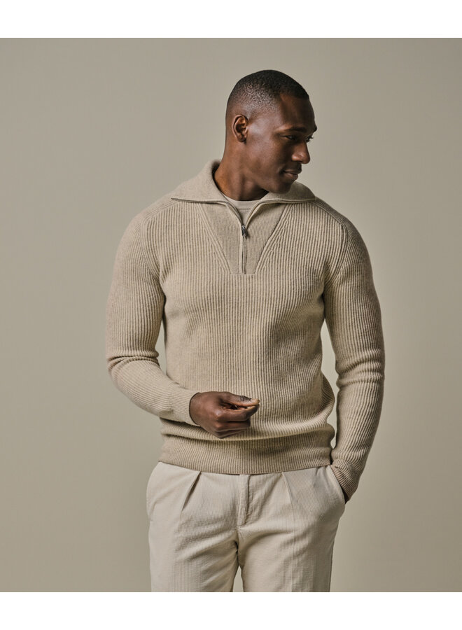 Profuomo halfzip pullover wol beige