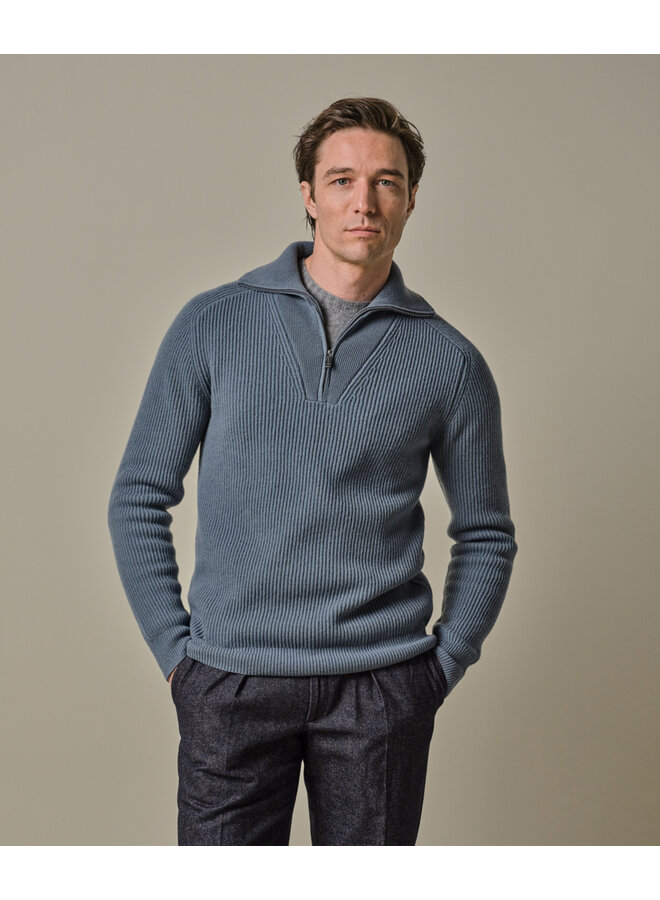 Profuomo halfzip pullover wol jeans blauw