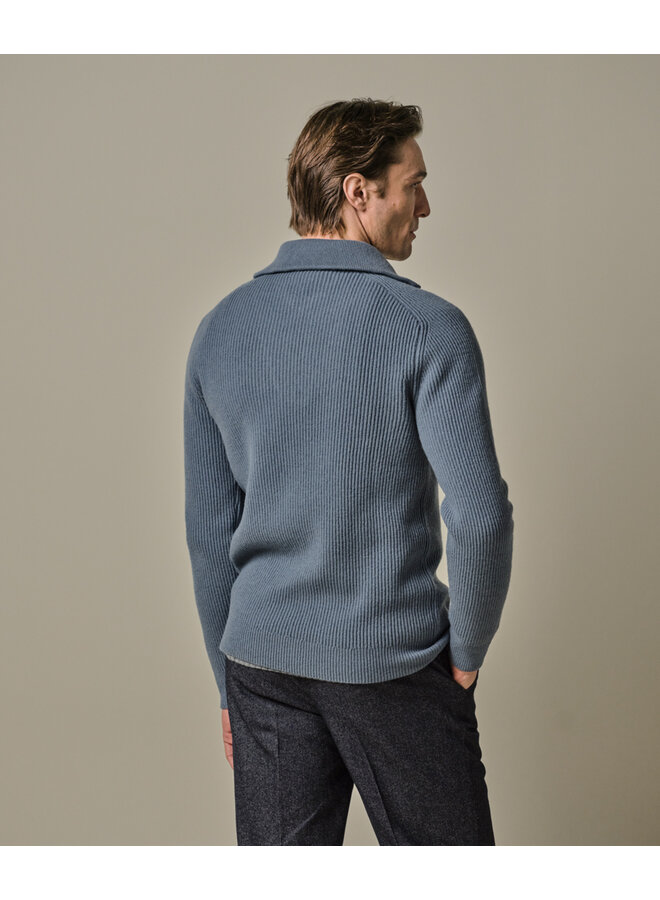 Profuomo halfzip pullover wol jeans blauw