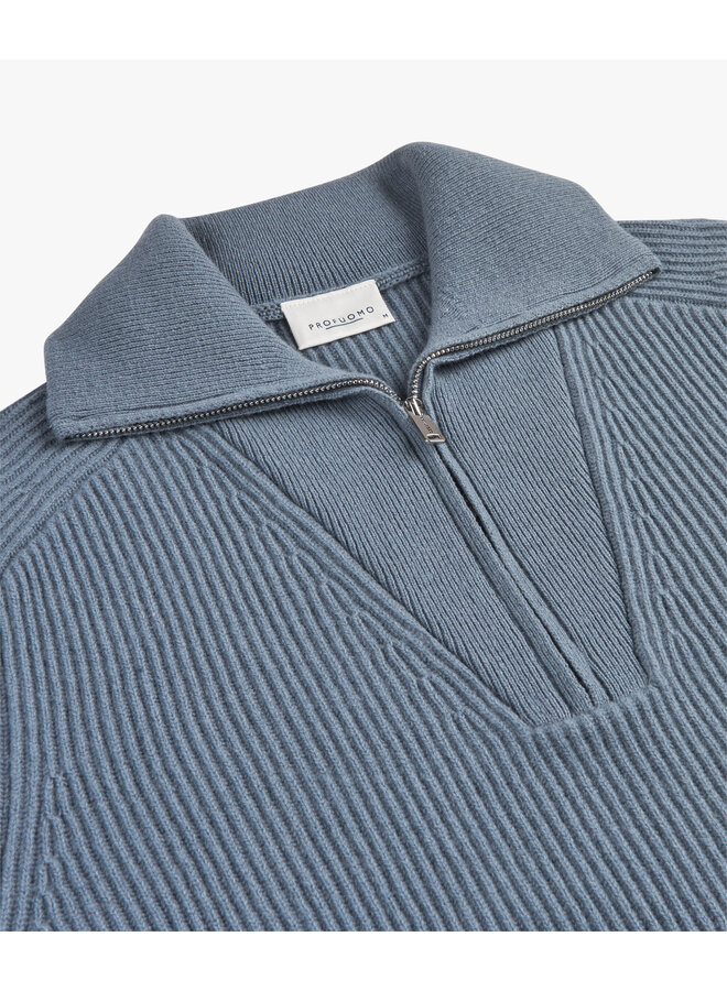 Profuomo halfzip pullover wol jeans blauw