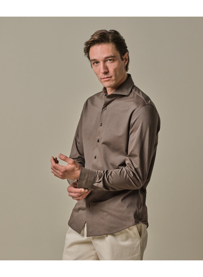 Profuomo overhemd Japanese knitted shirt bruin
