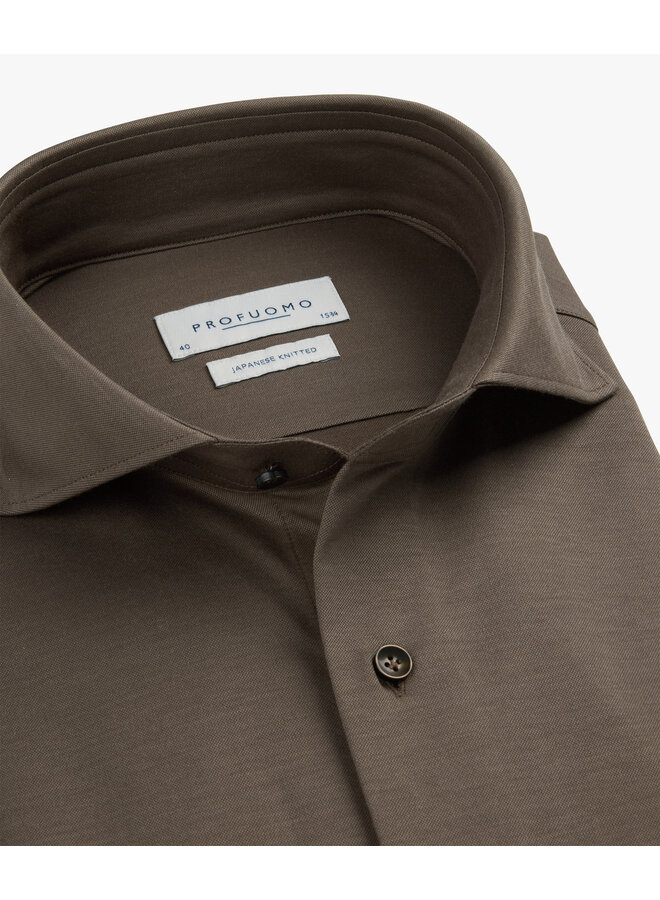 Profuomo overhemd Japanese knitted shirt bruin