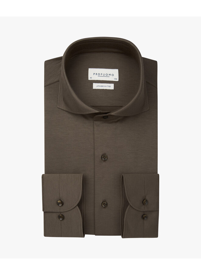 Profuomo overhemd Japanese knitted shirt bruin