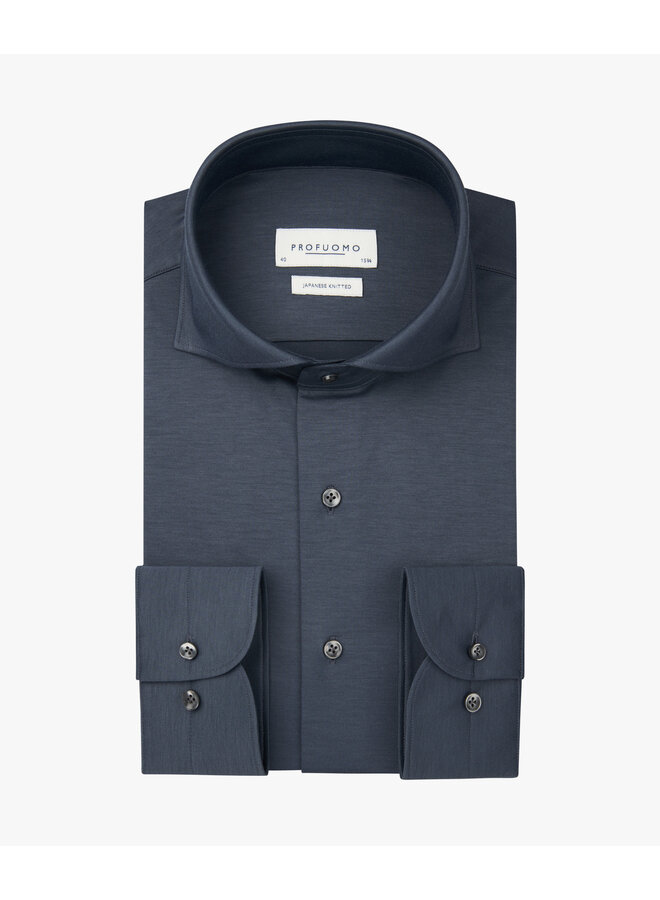 Profuomo overhemd Japanese knitted shirt jeansblauw