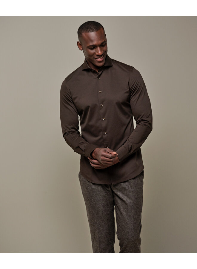 Profuomo overhemd Japanese knitted shirt dark brown