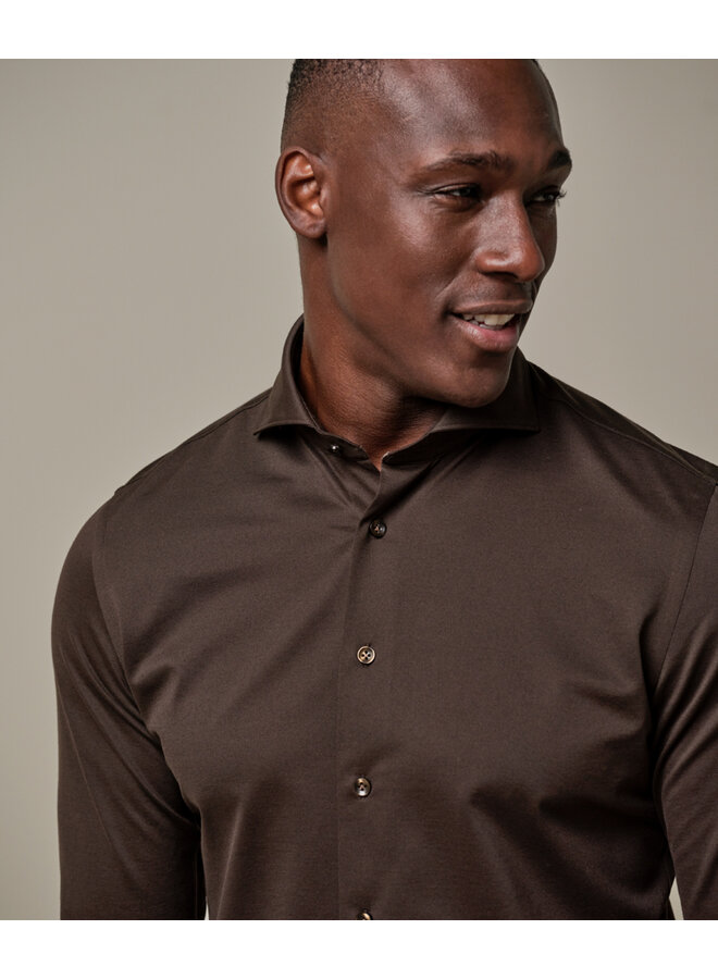 Profuomo overhemd Japanese knitted shirt dark brown