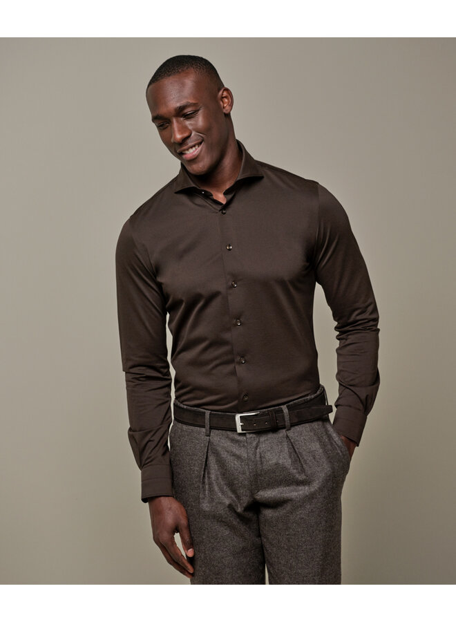 Profuomo overhemd Japanese knitted shirt dark brown