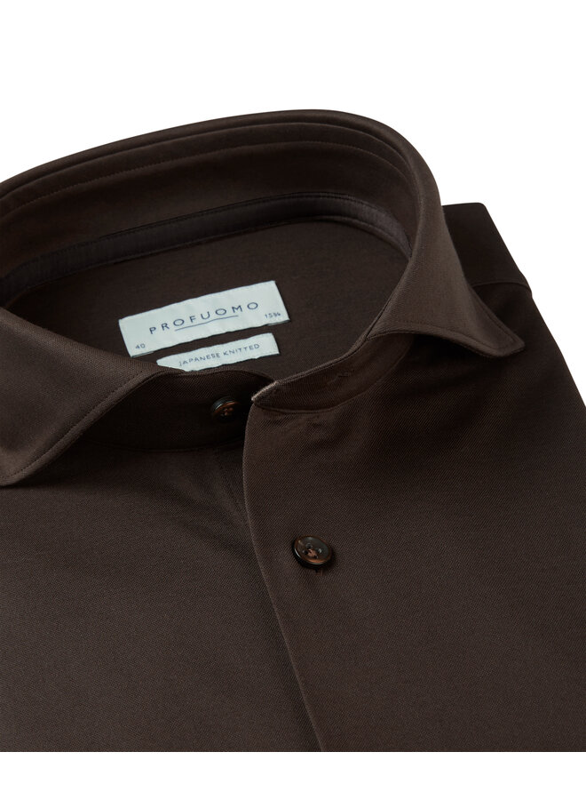 Profuomo overhemd Japanese knitted shirt dark brown