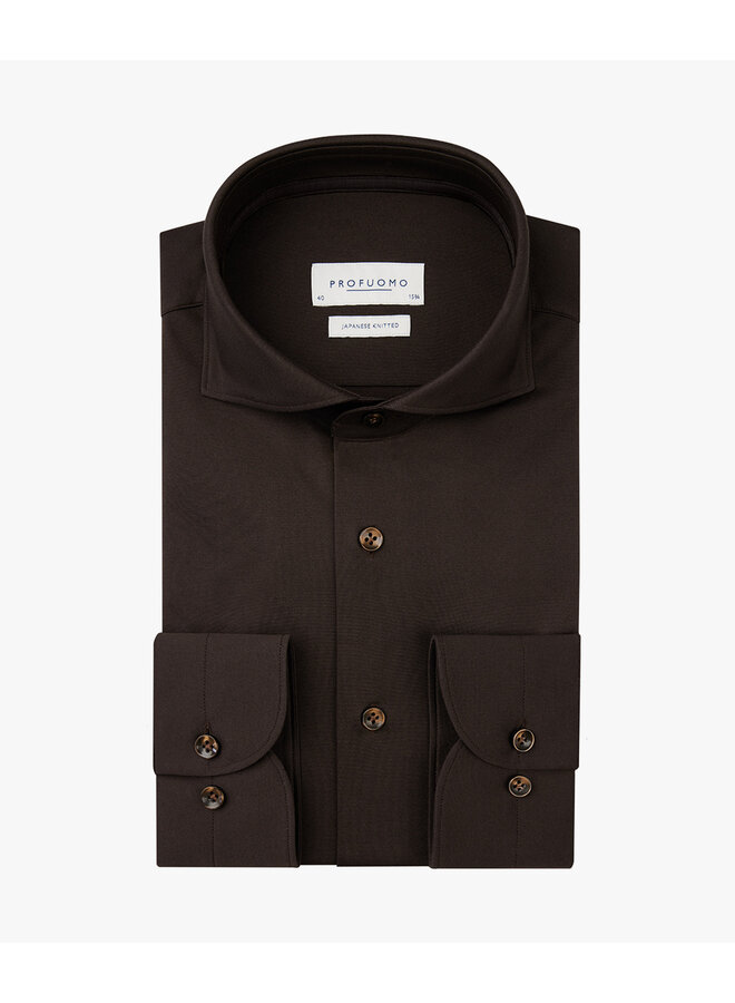 Profuomo overhemd Japanese knitted shirt dark brown