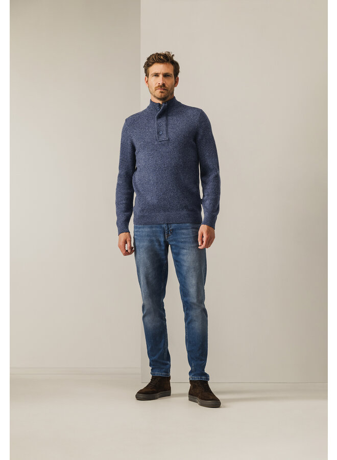 State of Art half zip pullover wolmix blauw
