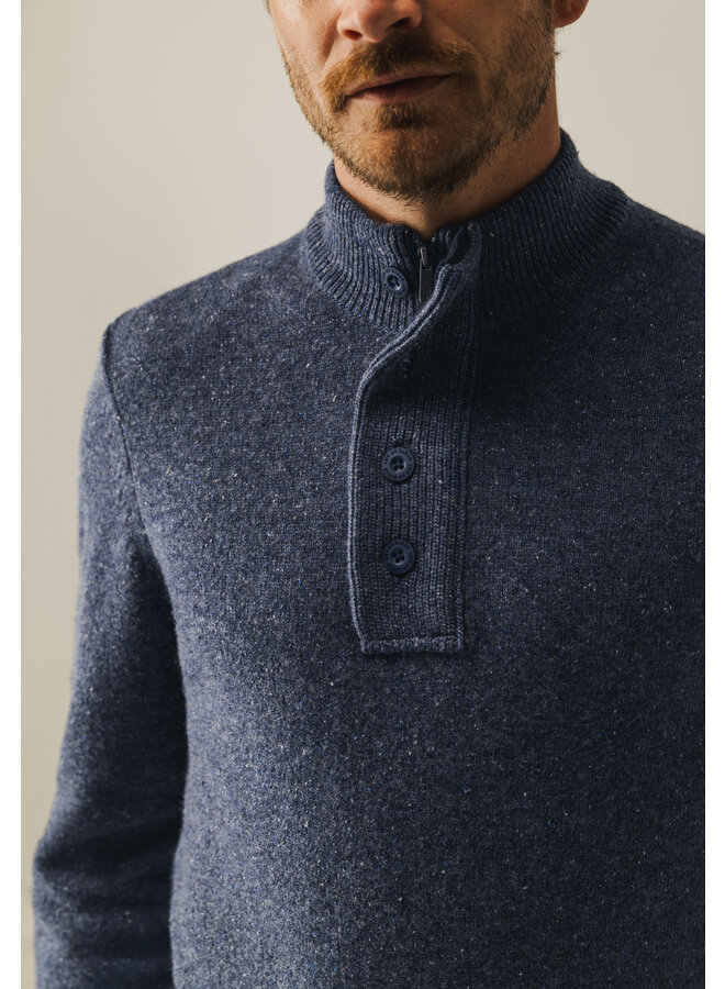 State of Art half zip pullover wolmix blauw