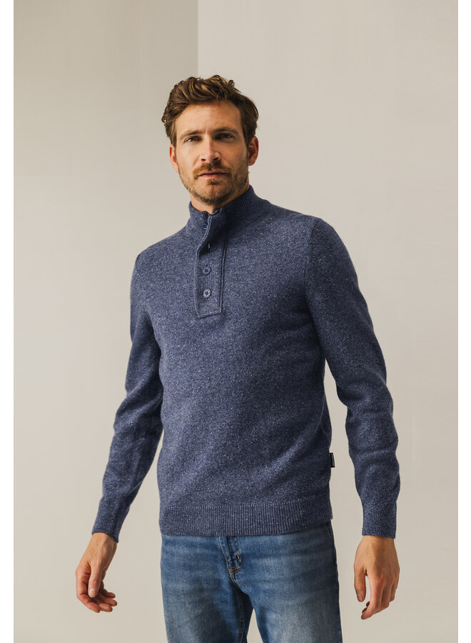 State of Art pullover met rits wolmix jeansblauw