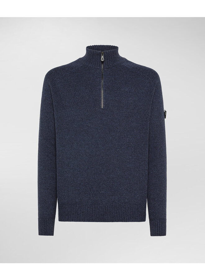 Peuterey Braille half zip wol pullover jeansblauw