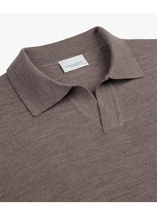 Profuomo open collar polo lange mouw taupe