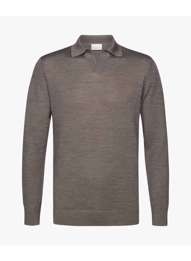 Profuomo open collar polo lange mouw taupe