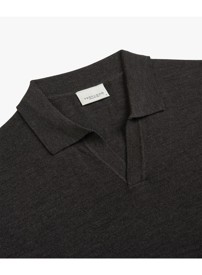 Profuomo open collar polo lange mouw bruin