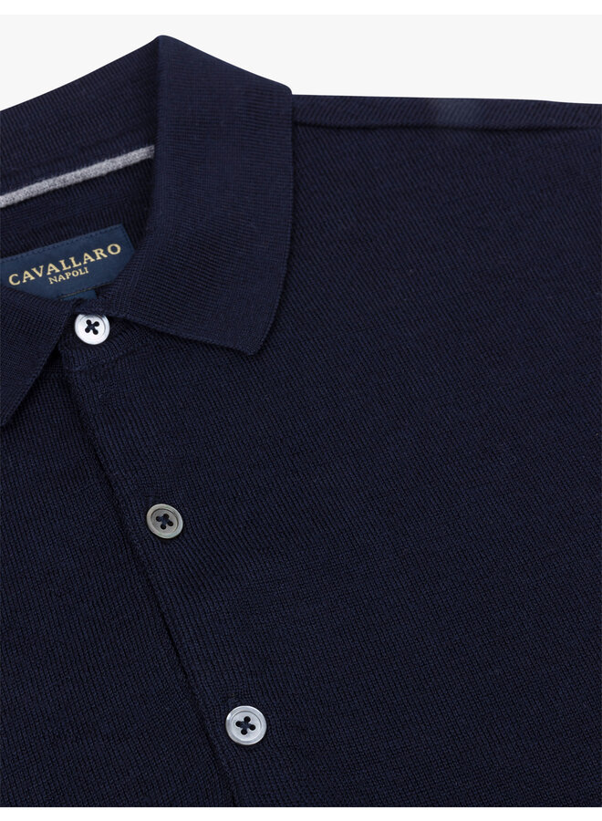 Cavallaro polo lange mouw merino wol navy