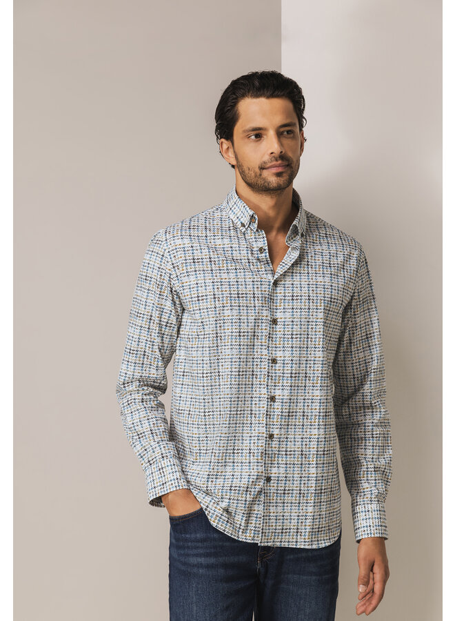 State of Art overhemd lange mouw fancy print blauw/groen