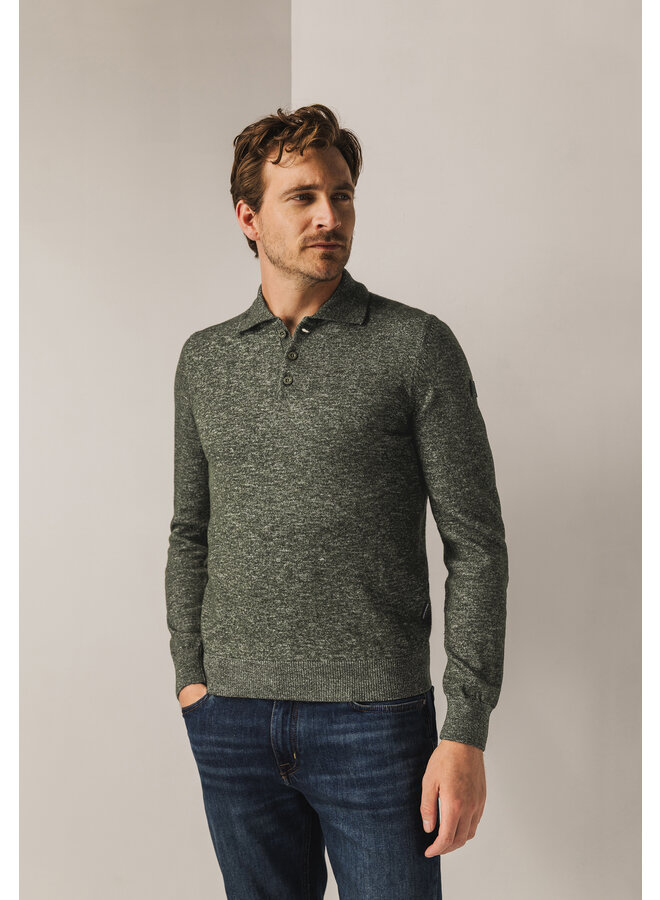 State of Art gemêleerde polo lange mouw groen
