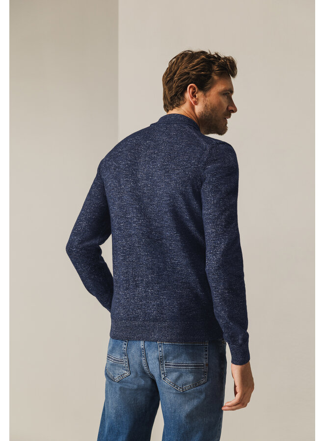 State of Art polo lange mouw gemêleerd jeansblauw