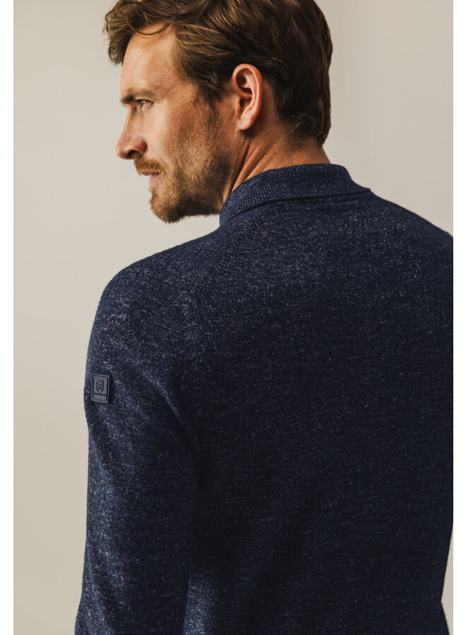 State of Art polo lange mouw gemêleerd jeansblauw