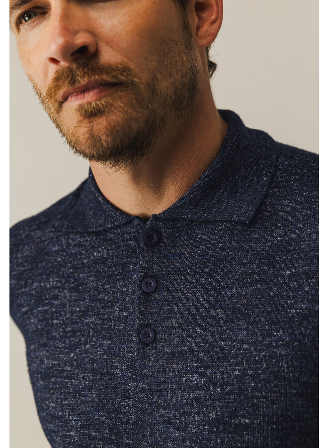 State of Art polo lange mouw gemêleerd jeansblauw