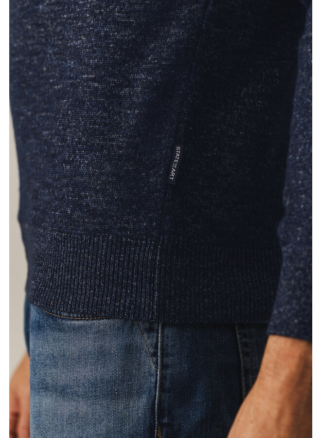 State of Art polo lange mouw gemêleerd jeansblauw