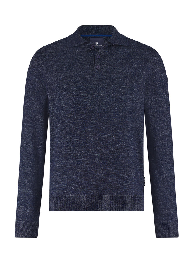 State of Art polo lange mouw gemêleerd jeansblauw