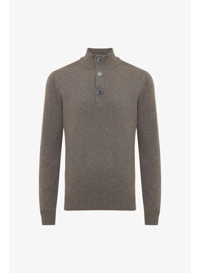 Gentiluomo half zip pullover met turtlekraag taupe
