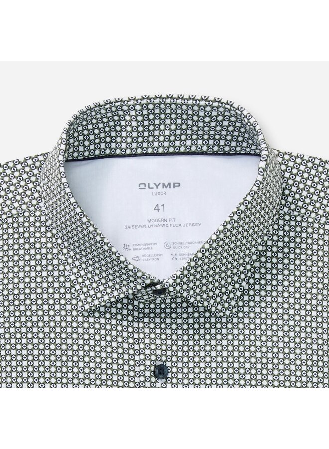 Olymp shirt 24/seven modern fit flex jersey print groen