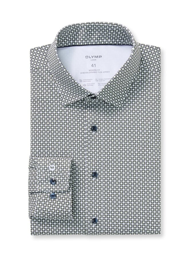 Olymp shirt 24/seven modern fit flex jersey print groen