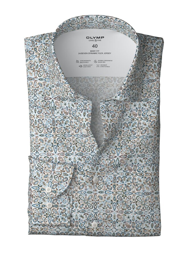 Olymp shirt level 5 Dynamic flex jersey print blauw