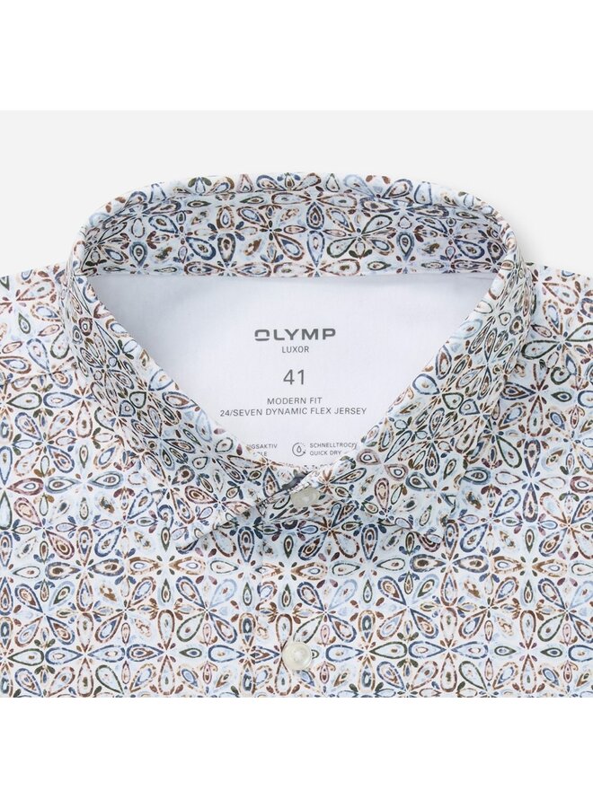 Olymp shirt 24/seven modern fit flex jersey print beige