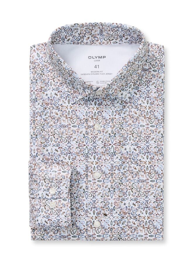 Olymp shirt 24/seven modern fit flex jersey print beige