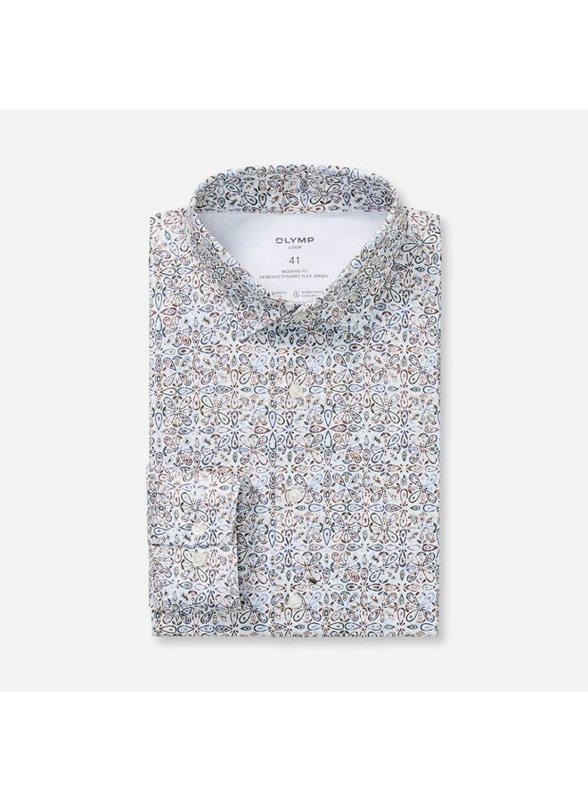 Olymp shirt 24/seven modern fit flex jersey print beige