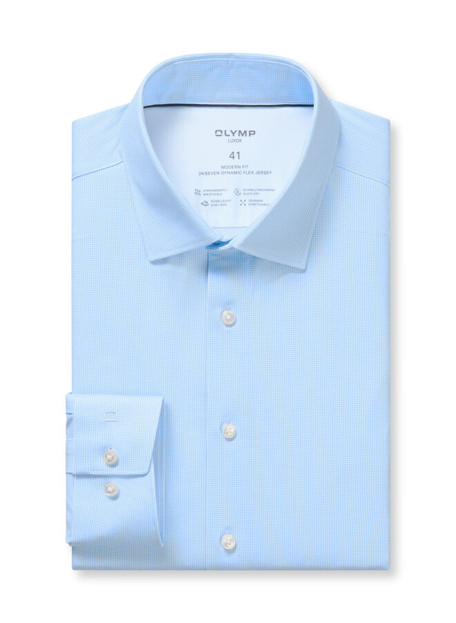 Olymp shirt 24/seven modern fit flex jersey licht blauw