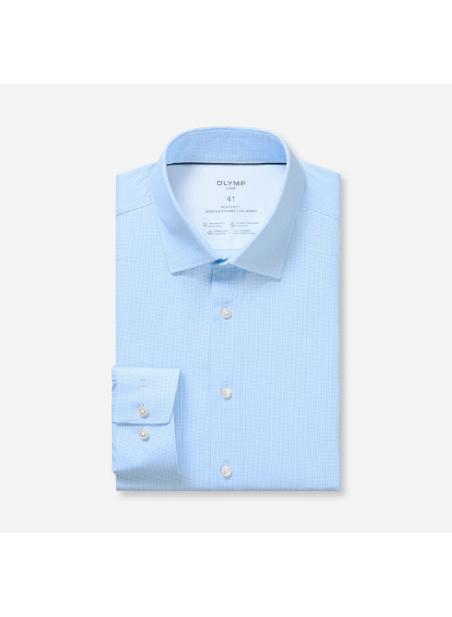 Olymp shirt 24/seven modern fit flex jersey licht blauw