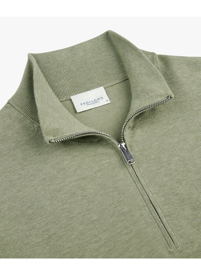 Profuomo half zip lyocell pullover mid green