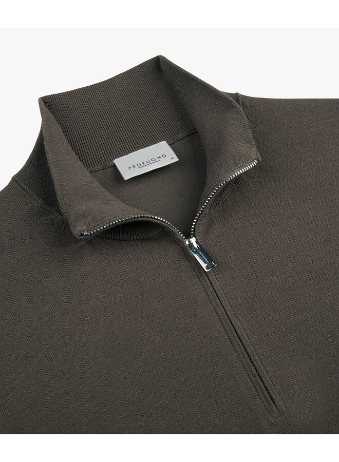 Profuomo half zip lyocell pullover brown