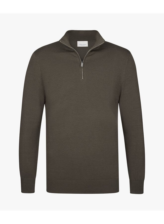Profuomo half zip lyocell pullover brown